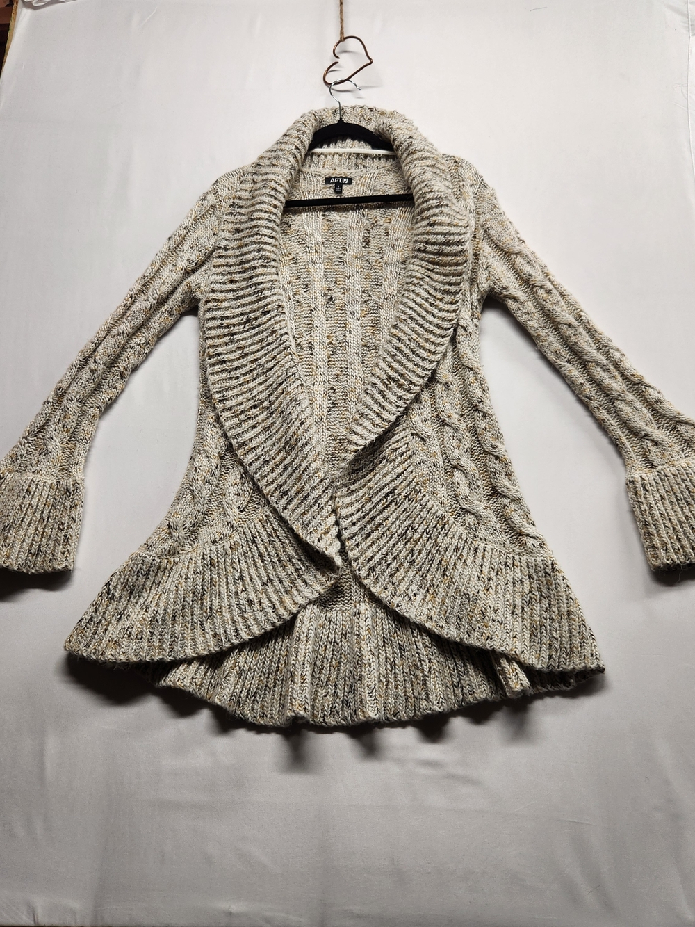Apt 9 Boho Chunky Cable Knit Shawl Collar Peplum Cardigan Small Cottagecore
